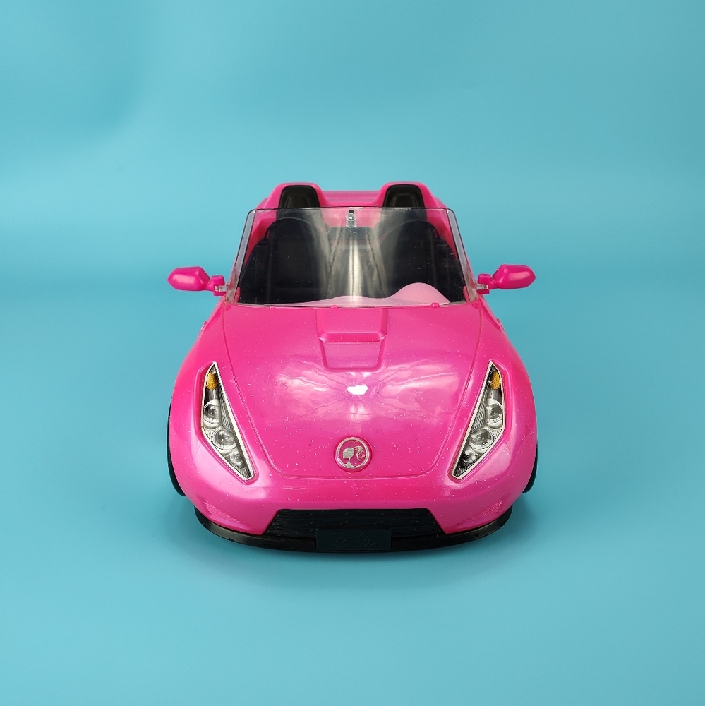 Mattel 2016 Pink Glitter Barbie Car + Seat Belts Stickers Hinged Mirrors L2